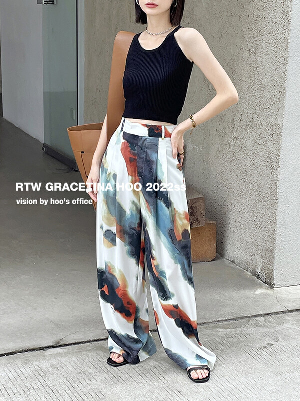 [gracetina Hoo] niche tie dyed gradient casual pants k9174