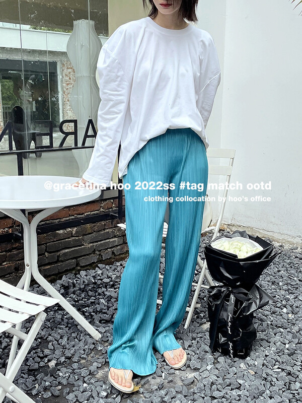 [gracetina Hoo] unique pleated lines, artistic sense, slim casual pants k8209# cqw
