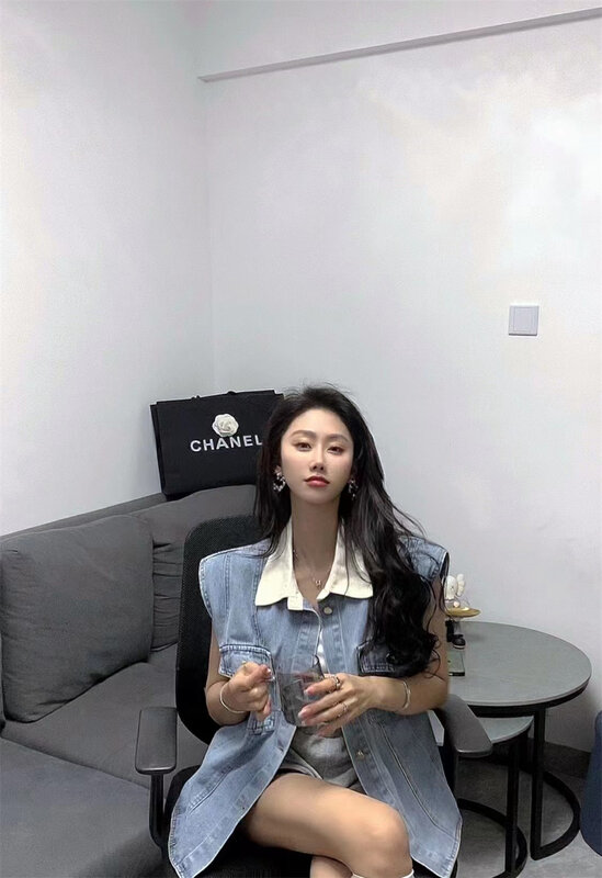 [Muxi] fashion trend single breasted denim vest 6106# WPL