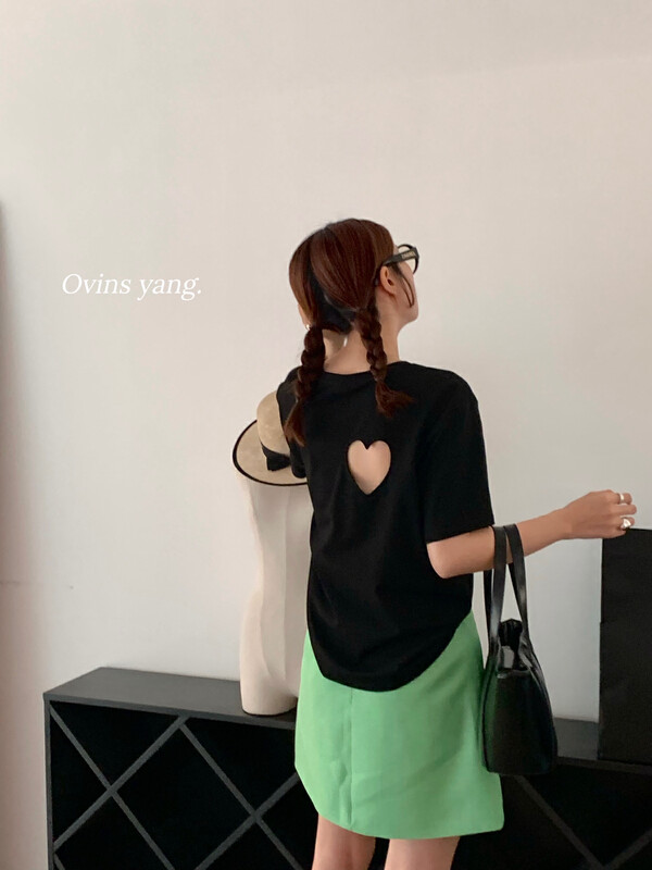 [ovinsyang] hollow out love short sleeve T-shirt 8872