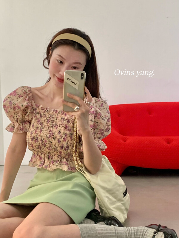 [ovinsyang] floral puff sleeve shirt 8799