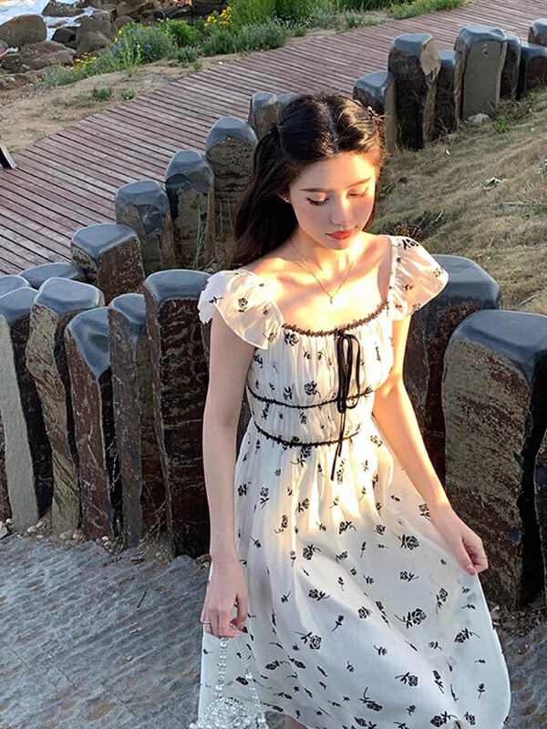 [come and see] French Rose flocking print dress ys1-1421# JJ
