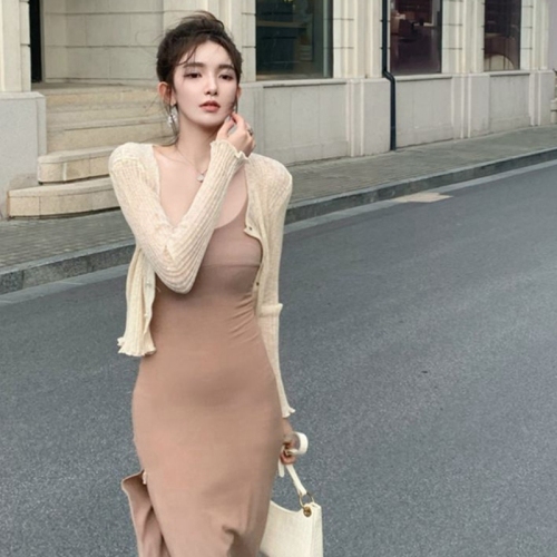 Ice silk thin knitted sunscreen Cardigan Jacket Women's  summer new style with suspender skirt over shawl blouse