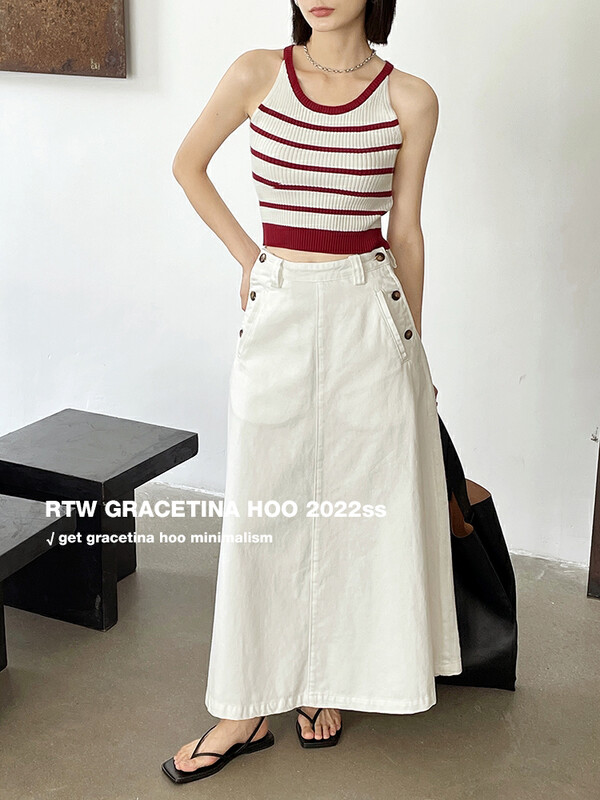 [gracetina Hoo] niche high waist umbrella denim skirt pure cotton breathable N192