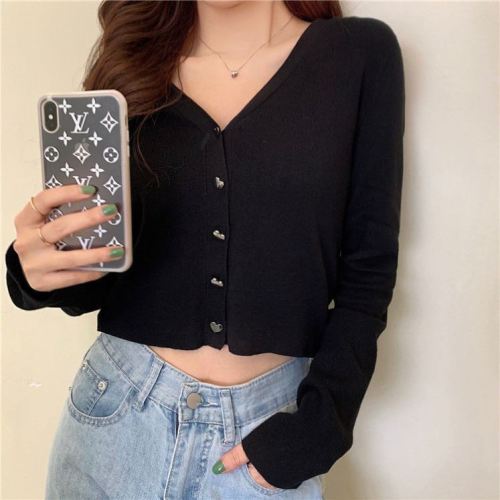 2022 autumn and winter new knitted cardigan women's sweater V-neck Korean Short versatile shawl over jacket