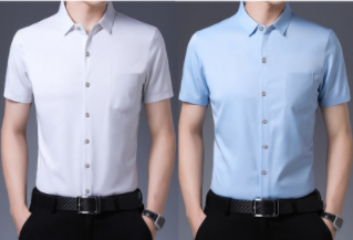 Summer short sleeved shirt men's solid color pocket business casual no iron anti wrinkle ice silk inch work clothes