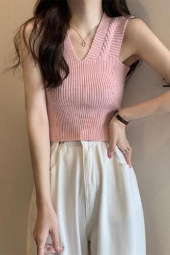 Real price summer slim pure color knitted vest suspender sleeveless bottomed top