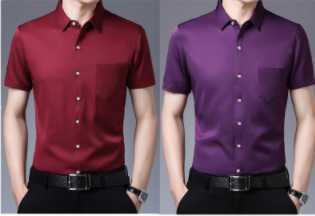 Summer short sleeved shirt men's solid color pocket business casual no iron anti wrinkle ice silk inch work clothes