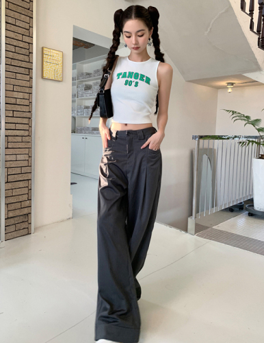 Real shooting of  summer new ins net red suit pants high vertical feeling niche loose floor wide leg pants women's fashion