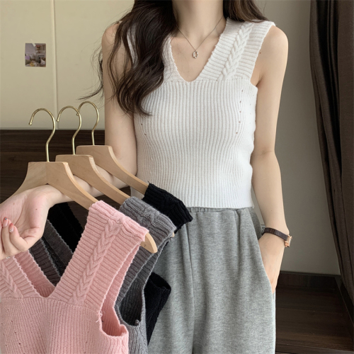 Real price summer slim pure color knitted vest suspender sleeveless bottomed top