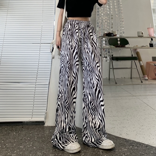 Real shooting of new high waist thin zebra draped wide leg casual pants