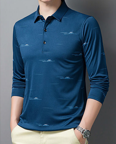 Spring and autumn long sleeved polo shirt long sleeved men's T-shirt Lapel print bottomed shirt Dad