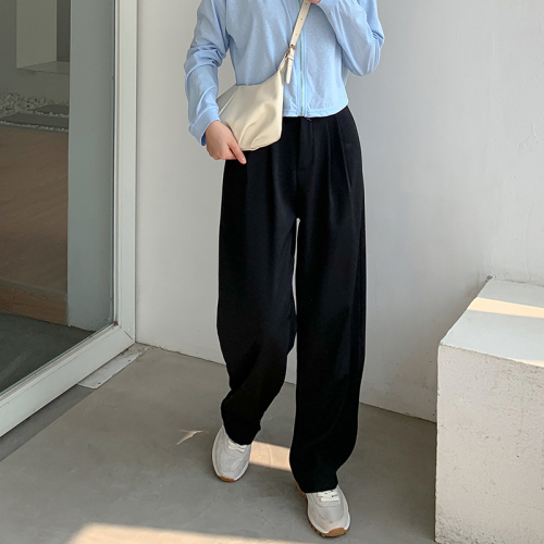 Non real shooting suit material high waist trousers women's wide leg straight Pants Small Sag loose suit pants