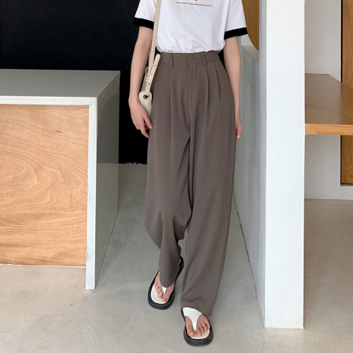 Non real shooting suit material high waist trousers women's wide leg straight Pants Small Sag loose suit pants