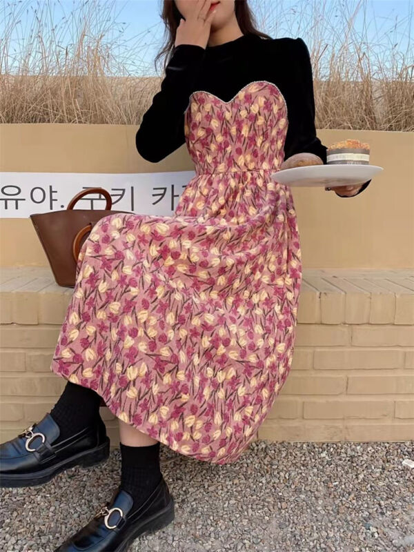 Original price 77.83! [ya.mei] French romantic flower color matching dress (without bags, hats, necklaces) 81600# ll