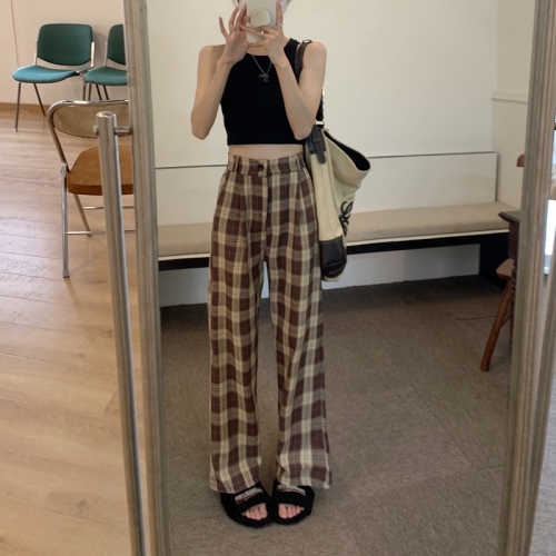 Spring and summer casual plaid pants, new loose and versatile straight leg pants, suit pants