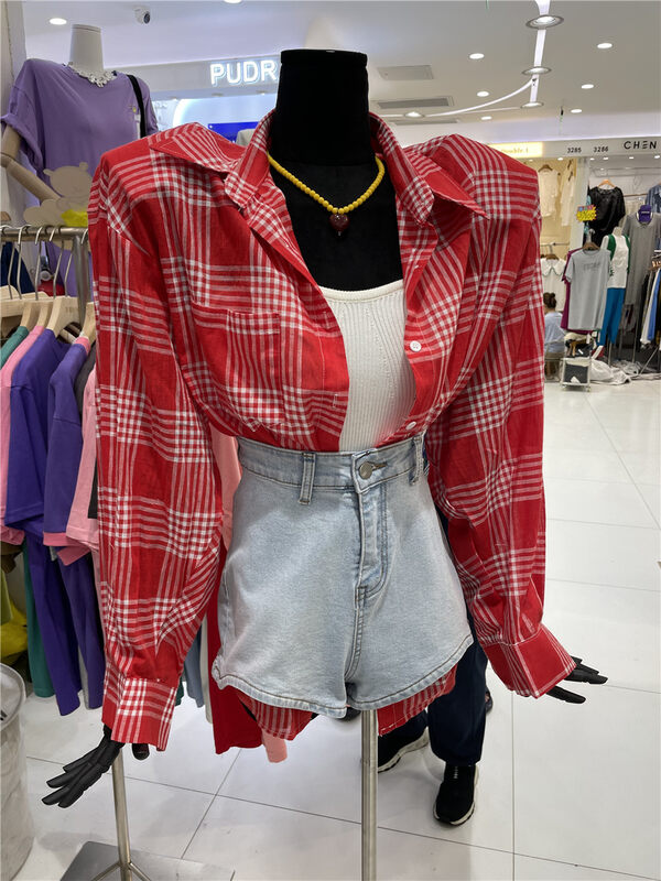 [goblin] loose Plaid back hollowed out design shirt (only selling shirts) 9837# WPL
