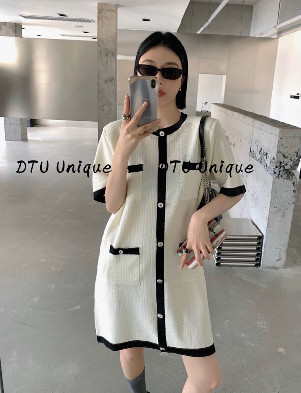 [DTU] round neck single breasted commuter small fragrance dress 33071 \lsl