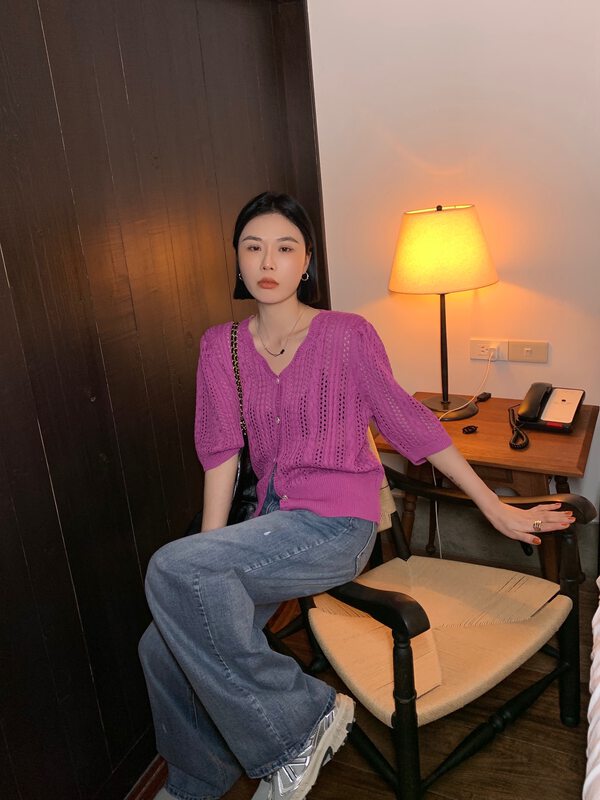 New in early autumn! [Tutu] Korean version simple short sleeved knitted cardigan 52319# LSL