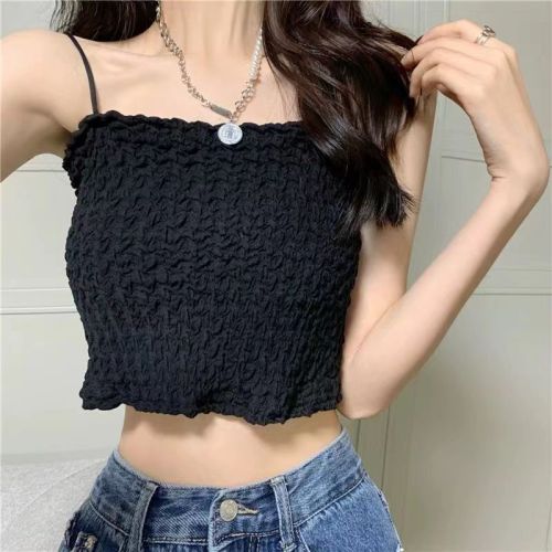Design pleated suspender vest  summer new style pure sexy chic spice girls wear thin Strapless top
