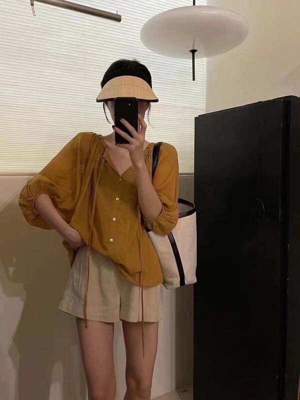 [o.lucky] drawstring design loose single breasted sunscreen shirt 1992# HBx