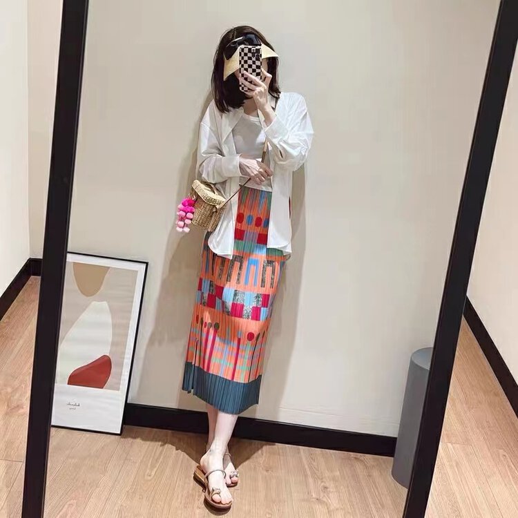 [Naikan Nik] niche design, color contrast printing straight skirt 9810# GYJ