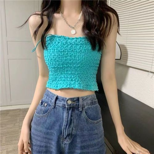 Design pleated suspender vest  summer new style pure sexy chic spice girls wear thin Strapless top