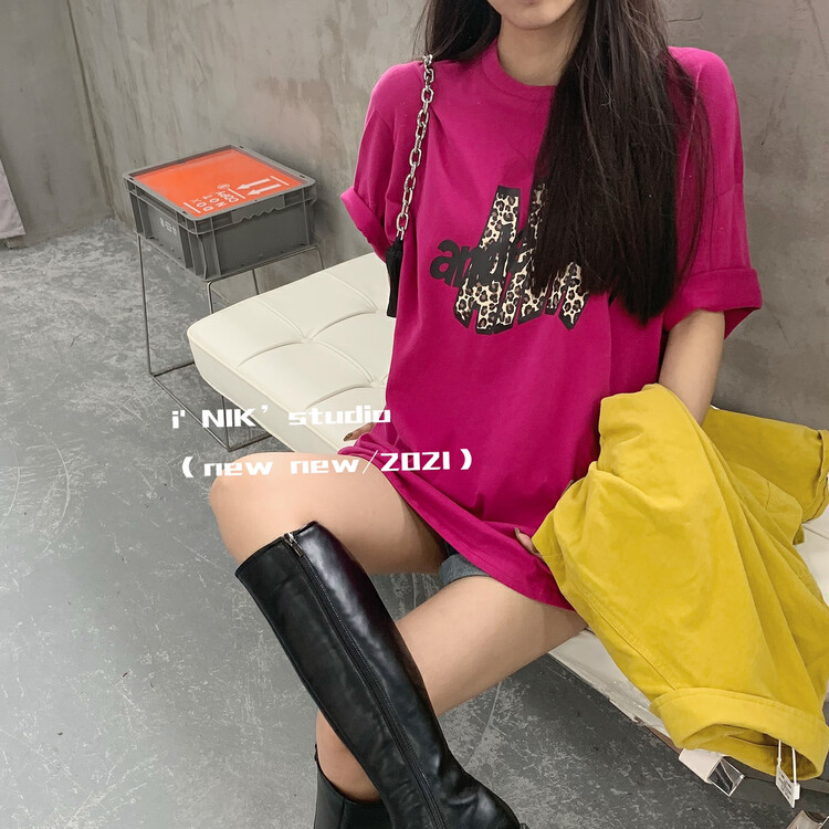 Original price 50.76! New year in early spring! [Naikan Nik] Korean version foreign style frosted leopard print short sleeve T-shirt 8169# GYJ