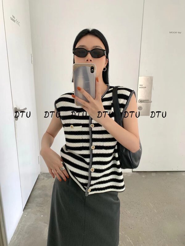 [DTU] Korean color contrast open thread knitted vest 33079# LSL