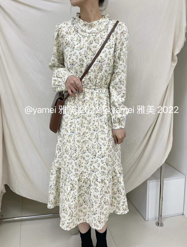 [ya.mei] French retro pearl edge dress (accessories can't be disassembled) 86008# ll