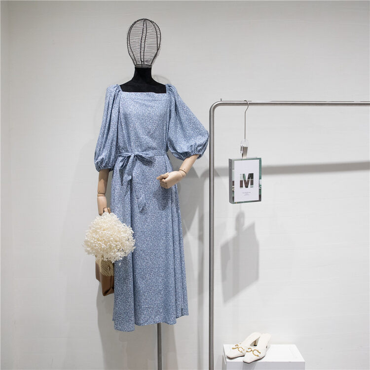 [Dazzi Daji] casual square neck floral dress (with belt) a901418# JJ