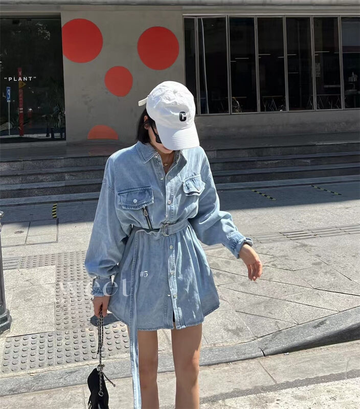 New in early autumn! [sweet] high street style, loose and thin denim jacket (with detachable belt) 6322# hjy