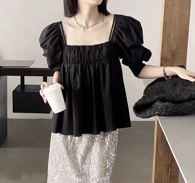 [M queen] square neck thin bubble sleeve shirt 6318\hbx