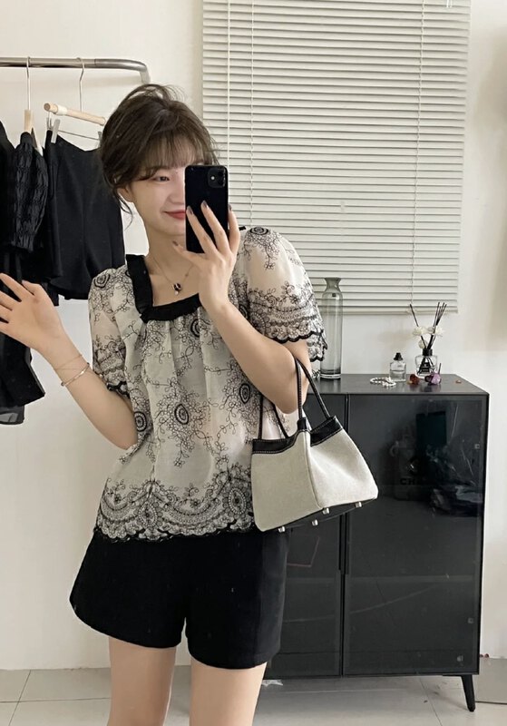 [o.lucky] Korean RETRO STYLE Square Neck Shirt 1918# HBx
