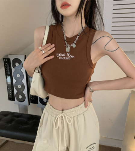 Real price ice thread short style with vest inside, female summer Spice Girl slim fit, sleeveless suspender top outside
