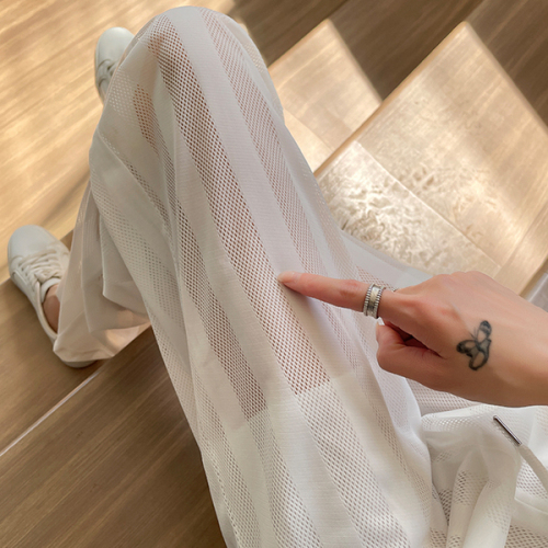 White wide leg pants women's summer ultra-thin loose air-conditioning pants appear thin anti mosquito casual pants thin mesh straight pants