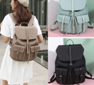 Oxford cloth backpack women's Korean version large capacity flip drawstring schoolbag travel student schoolbag computer backpack women