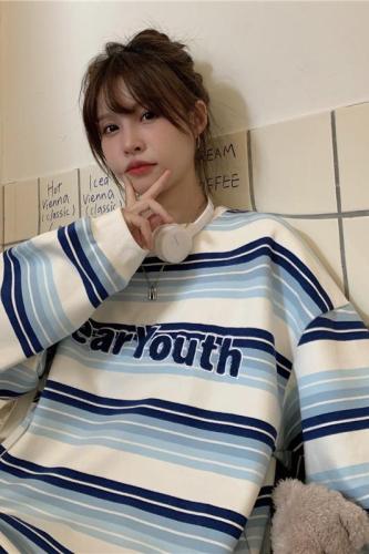 Official picture / real price / towel embroidered Long Sleeve Striped Sweater 75% polyester 25% cotton