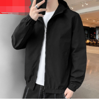 Spring and summer sweater jacket men's loose large black zipper sweater hooded casual wear men