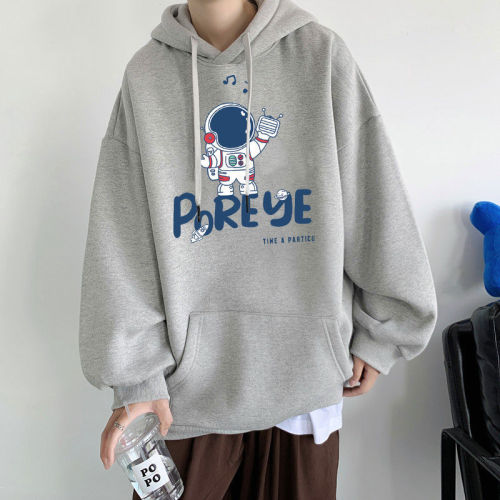 Hooded sweater set men's autumn and winter Plush thickened casual versatile Hong Kong Style loose long sleeved student three piece set of four pieces