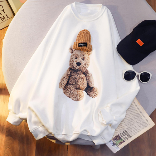 Real shot round neck sweater women's spring and autumn thin three-dimensional decoration cartoon trend 2022 Long Sleeve T-Shirt Top Large women's wear