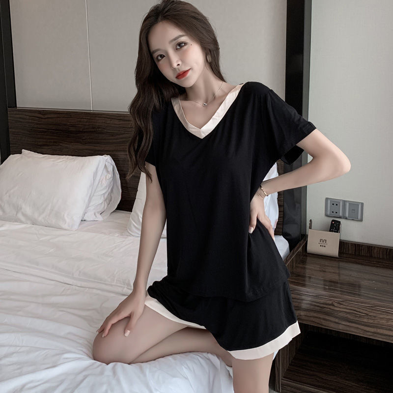Modal pajamas with breast pads, women's summer thin style, loose large size, Student Korean home clothes set, fat MM200 Jin