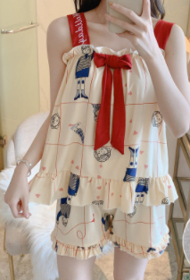 Women's summer suspender suit with bra pajamas summer women are sexy and sweet students can wear home clothes outside women's summer