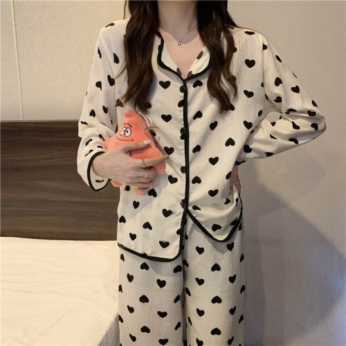 Real price 2022 new Korean sweet long sleeved pajamas loose lazy style home clothes long sleeved suit