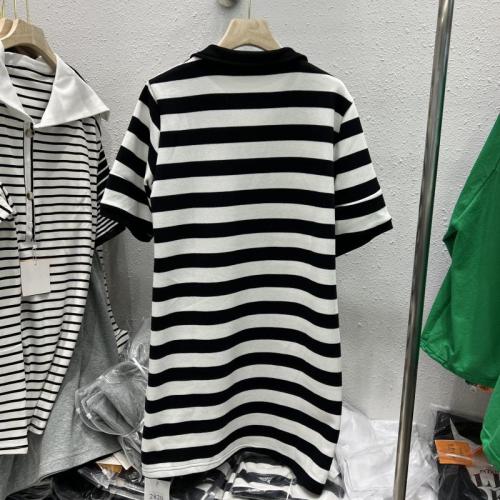 Official figure 2022 summer Korean version new polo collar stripe T-shirt women's Embroidery slim Short Sleeve Dress
