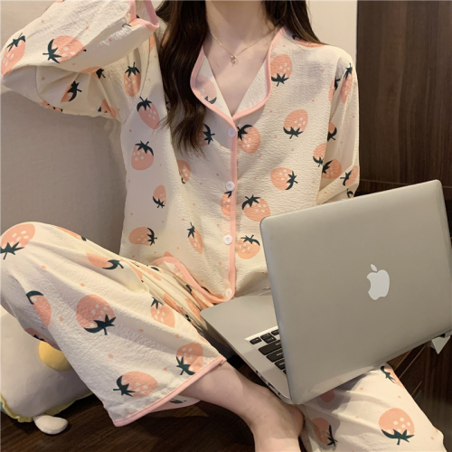 Real price 2022 new Korean sweet long sleeved pajamas loose lazy style home clothes long sleeved suit