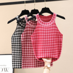 Strawberry thousand bird lattice women's summer sexy cute short necked vest sling