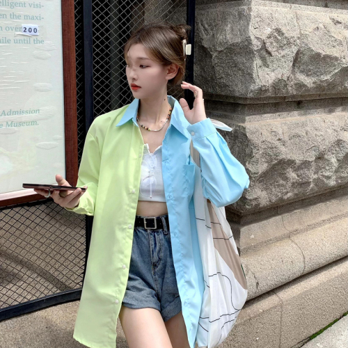 Photo design color contrast sunscreen shirt women's summer  new fashion niche loose Korean shirt jacket