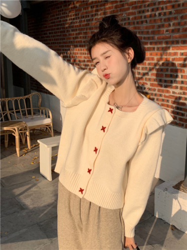 Autumn and winter new gentle style short Sweater Jacket Women's sweet design sense thin student foreign style knitted cardigan women