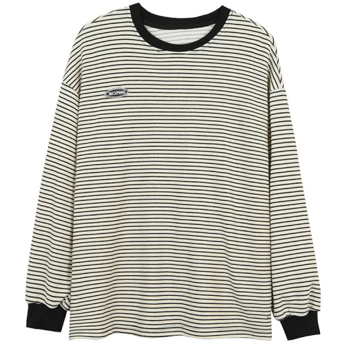 Striped T-shirt women's loose Korean 2022 new spring and autumn foreign style lazy style long sleeve early autumn clothes ins fashion